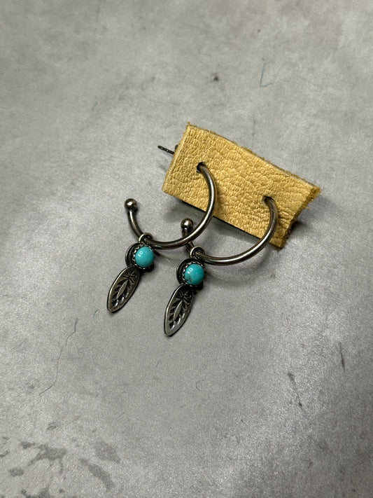 PREORDER - Turquoise Feather Charmed Hoops