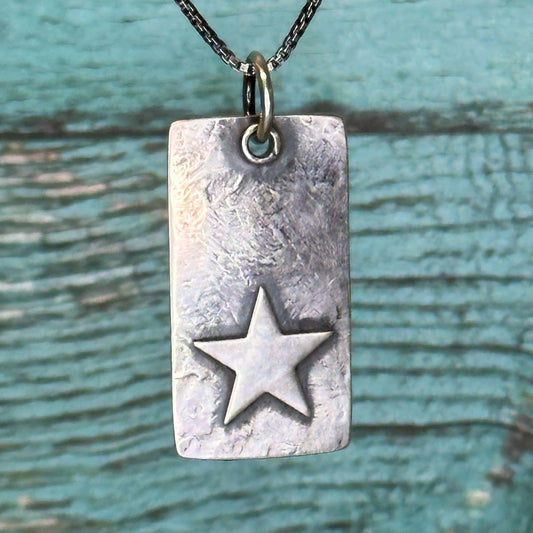 Star Dog Tag Style Pendant on Extra Long 34" Venetian Chain