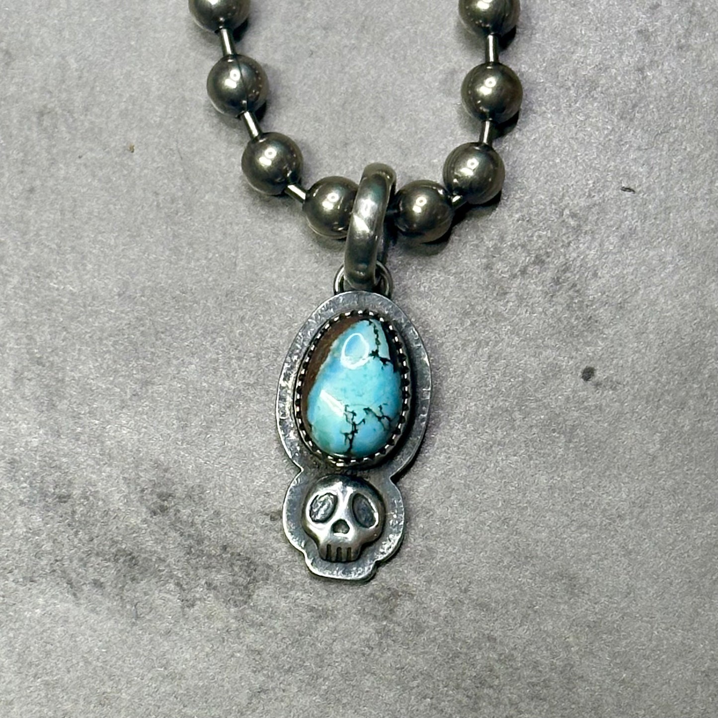 Turquoise Skull Pendant on Chunky Bead Ball Chain