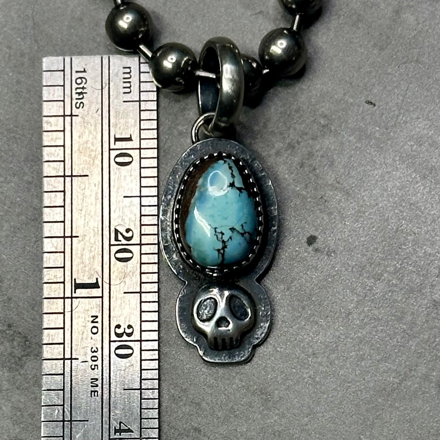 Turquoise Skull Pendant on Chunky Bead Ball Chain