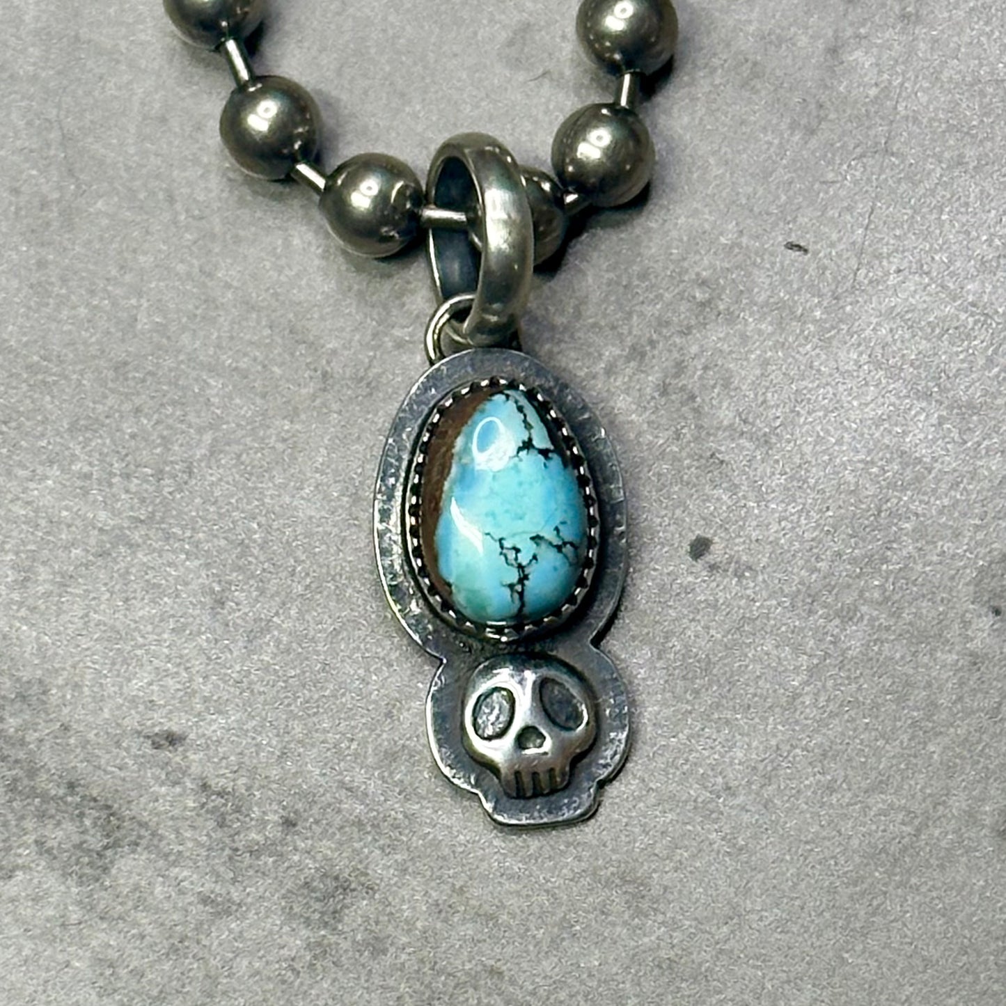 Turquoise Skull Pendant on Chunky Bead Ball Chain