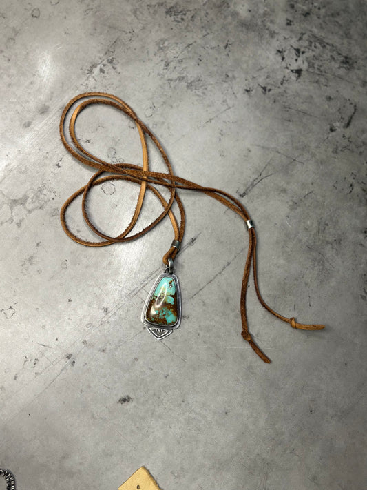 Leigh Custom Thunderbird Turquoise Pendant on Leather