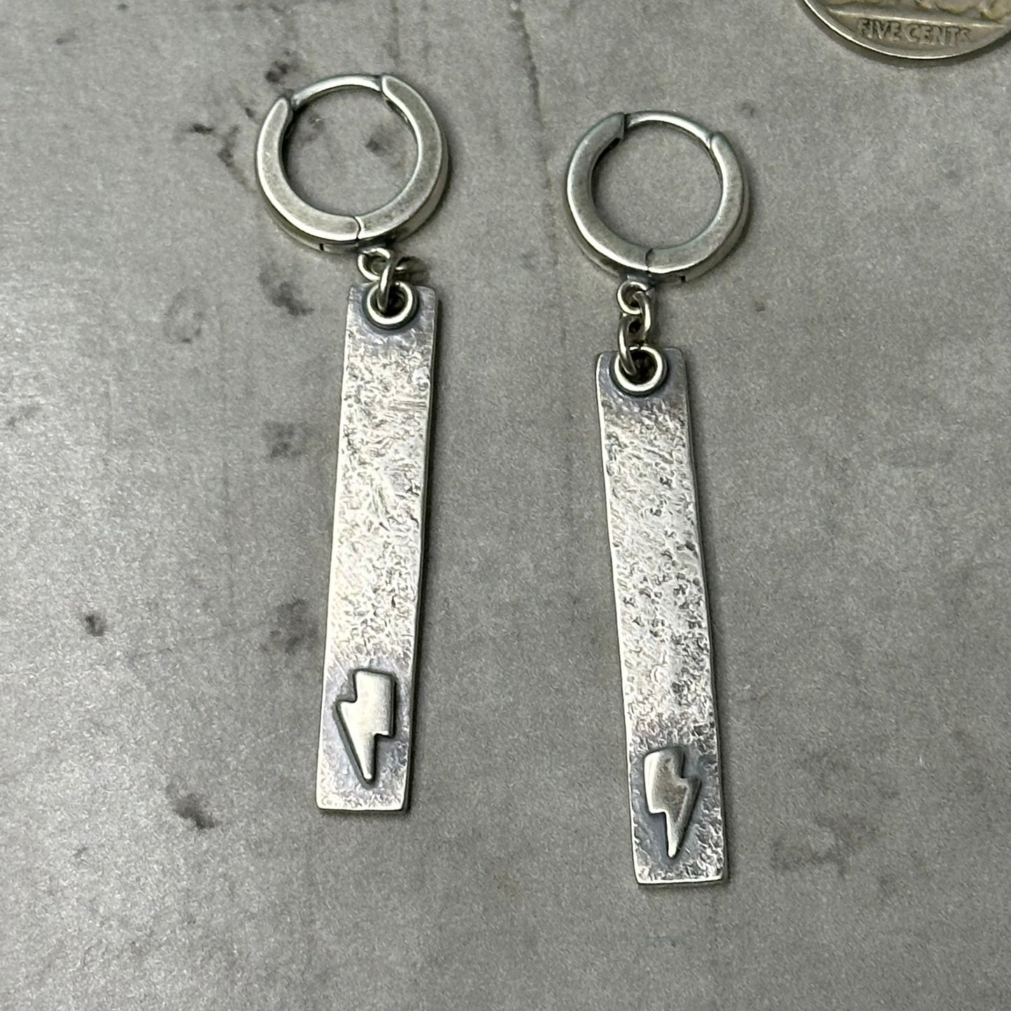 Lightning Tag Huggie Earrings