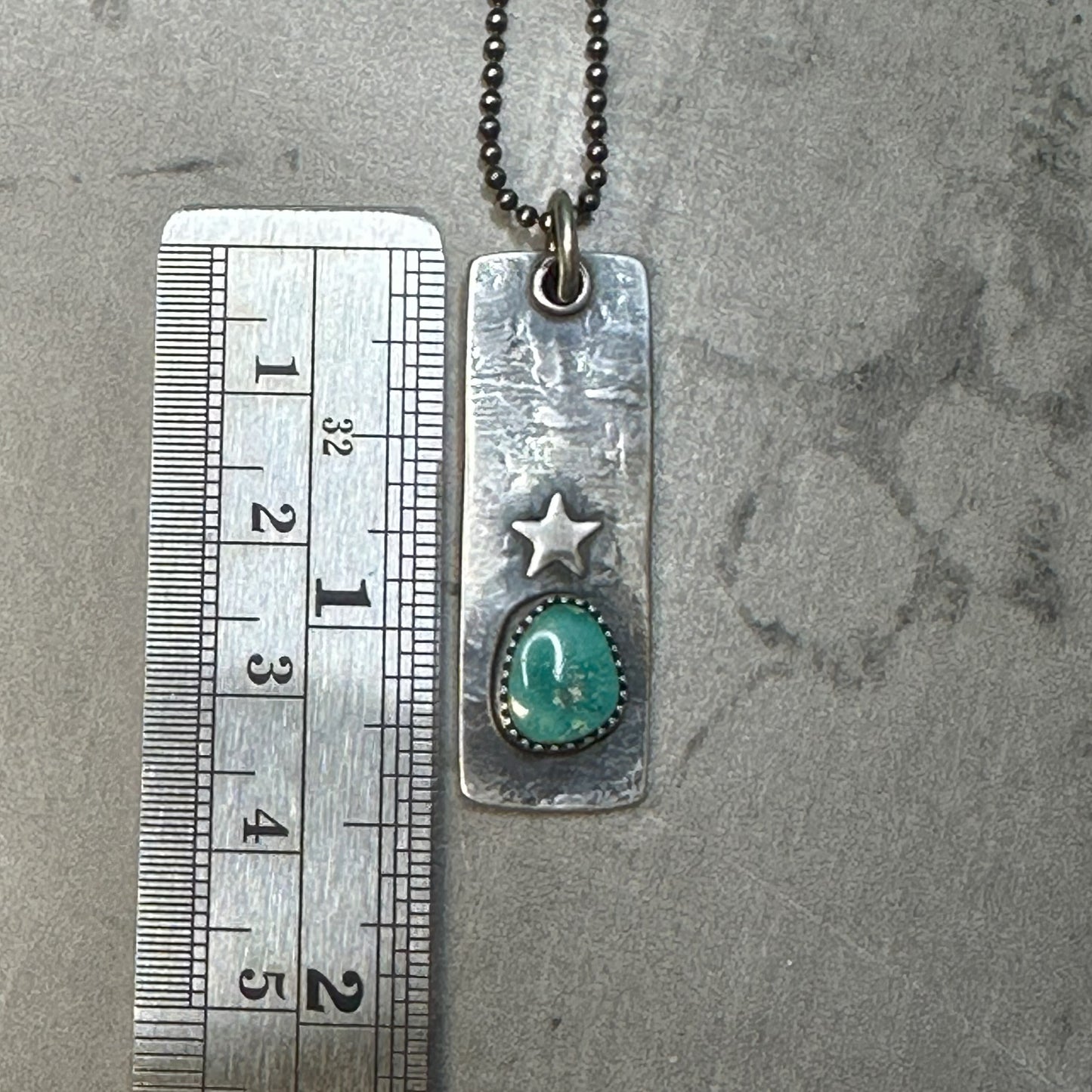 Star Tag Pendant with Natual Teal Turquoise on 24" Bead Ball Chain